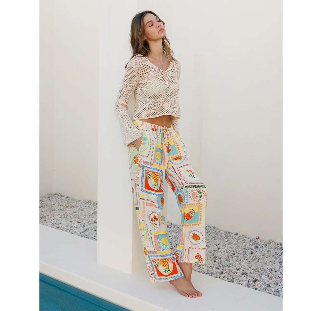 CALI 1850 Printed Linen Pull On Pants - Multi color